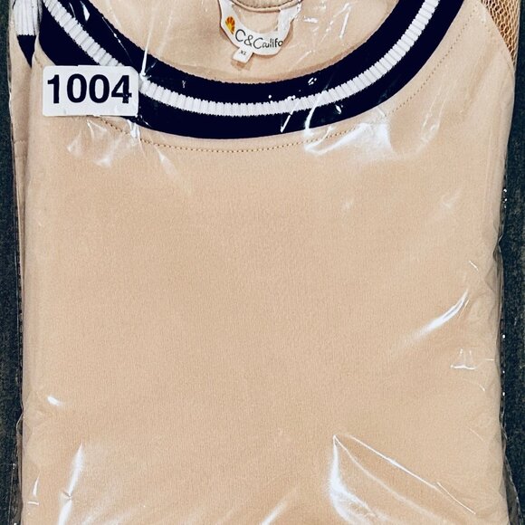 C&C California Womens Pink Mesh Sweatshirt Large Black White Trim Fall Pullover - Picture 13 of 13